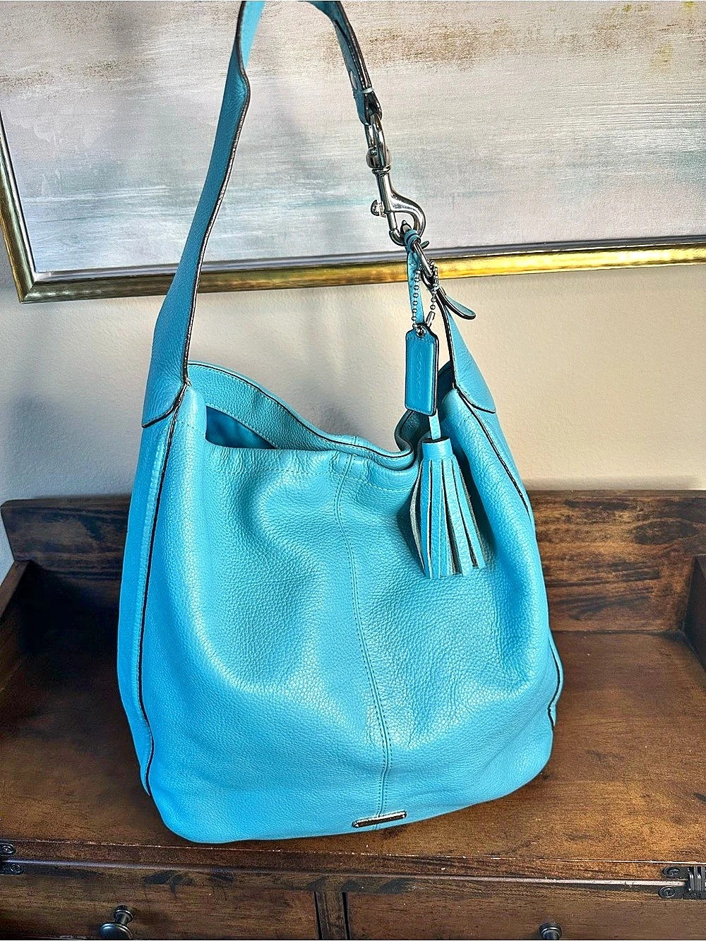 Coach Avery Hobo Turquoise Leather Hobo Bag